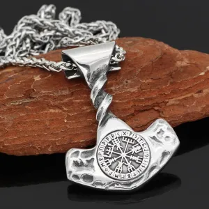 Twisted Mjolnir Necklace With Vegvisir Symbol