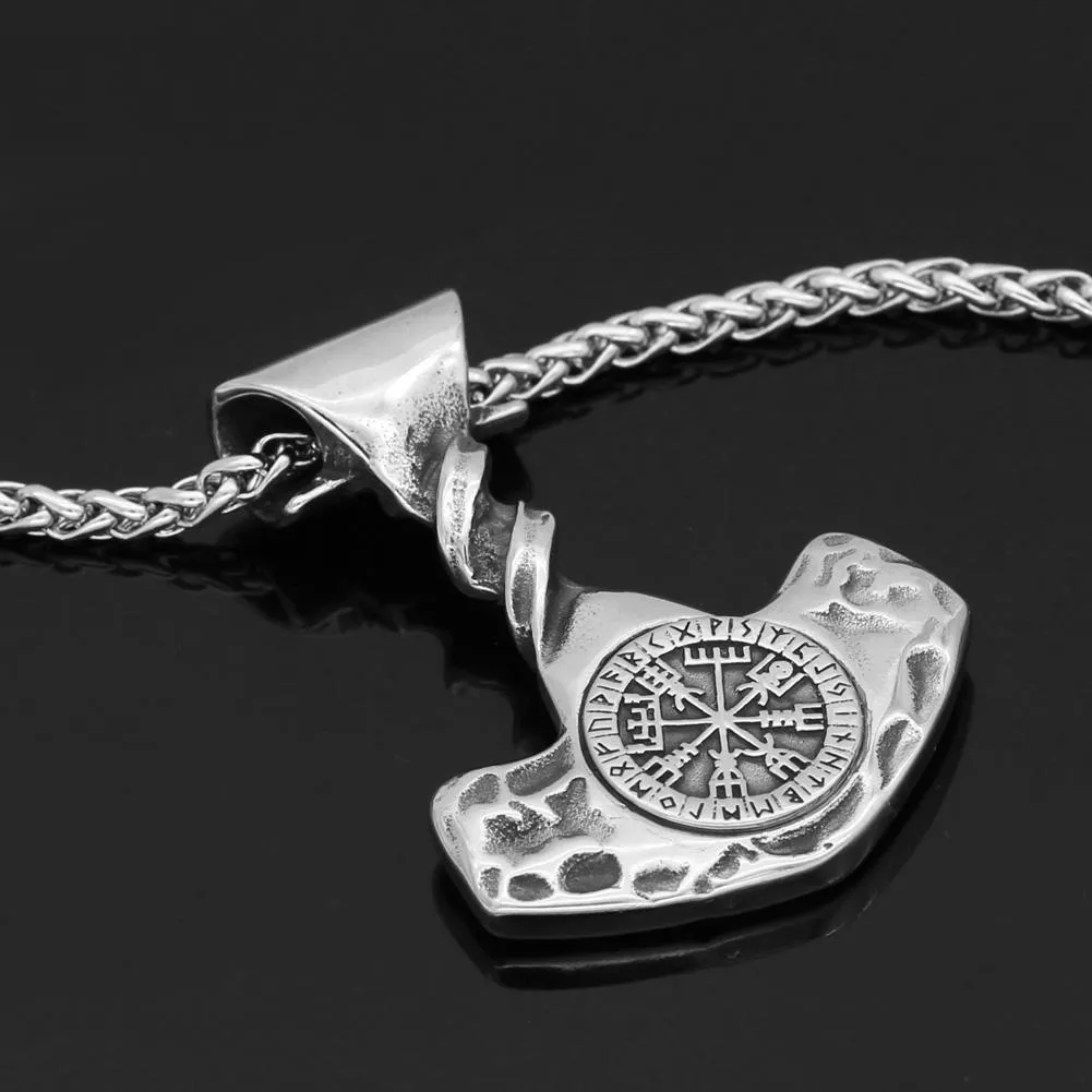 Twisted Mjolnir Necklace With Vegvisir Symbol
