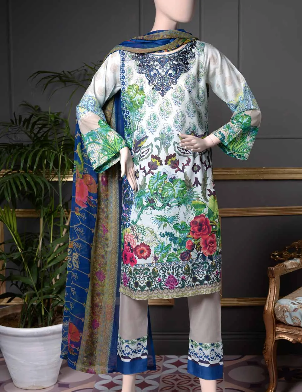 Un-stitched Embroidered Lawn (SE-2A) Dazzling Foliage