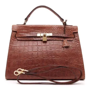 Vintage Mulberry croc embossed leather Kelly bag with shoulder strap. Roger Saul era. Rare masterpiece. 050201rl