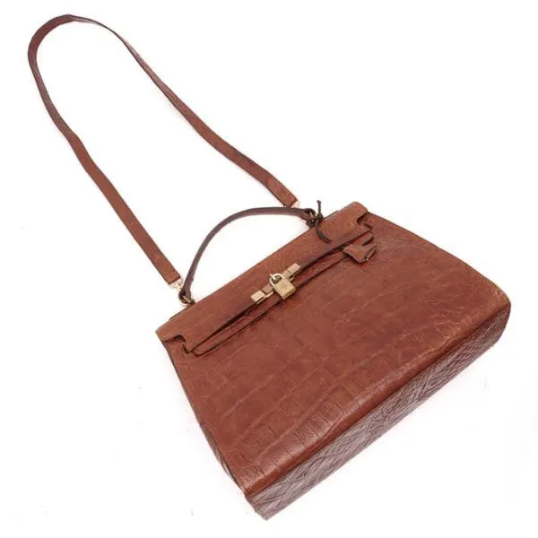 Vintage Mulberry croc embossed leather Kelly bag with shoulder strap. Roger Saul era. Rare masterpiece. 050201rl