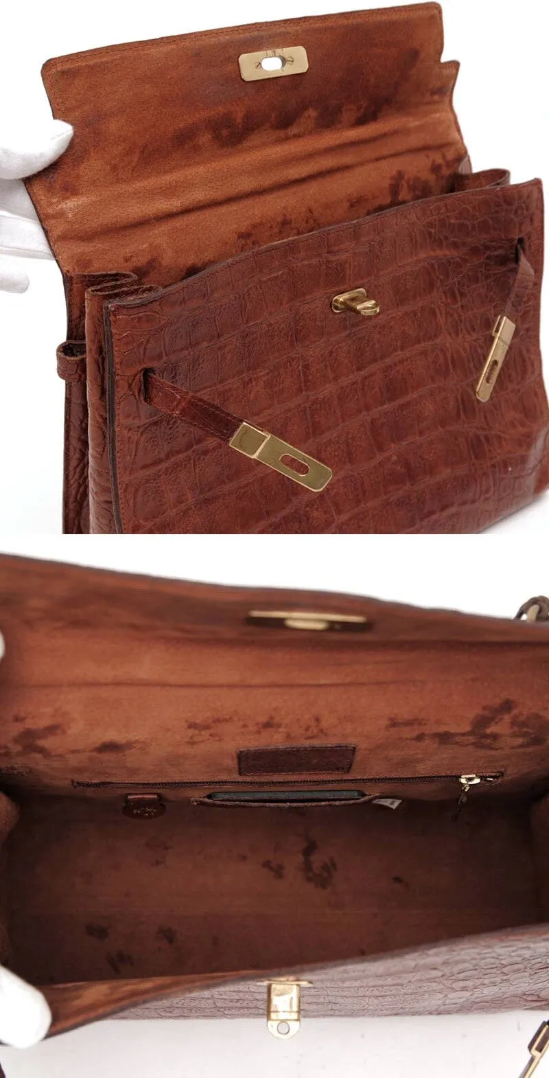 Vintage Mulberry croc embossed leather Kelly bag with shoulder strap. Roger Saul era. Rare masterpiece. 050201rl