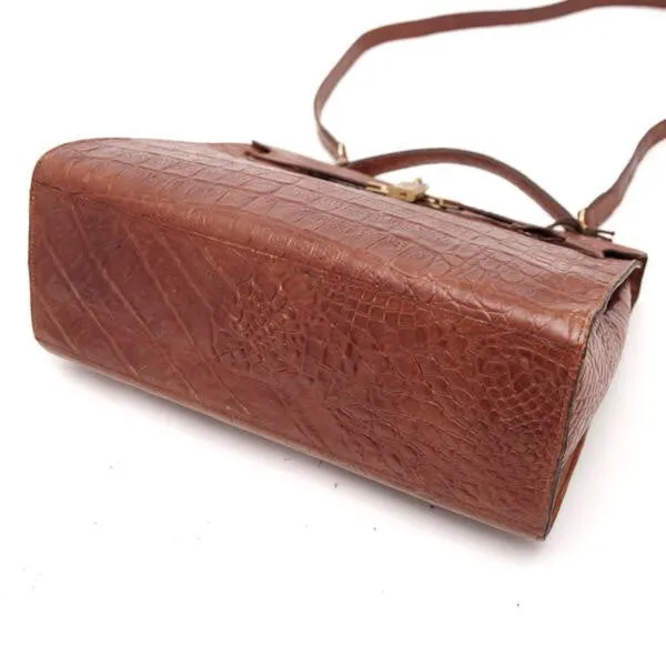 Vintage Mulberry croc embossed leather Kelly bag with shoulder strap. Roger Saul era. Rare masterpiece. 050201rl