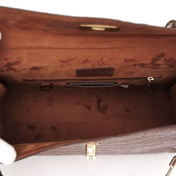 Vintage Mulberry croc embossed leather Kelly bag with shoulder strap. Roger Saul era. Rare masterpiece. 050201rl