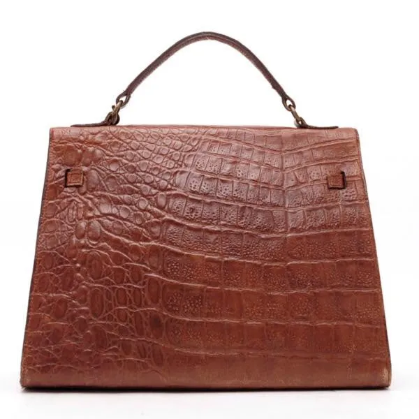 Vintage Mulberry croc embossed leather Kelly bag with shoulder strap. Roger Saul era. Rare masterpiece. 050201rl