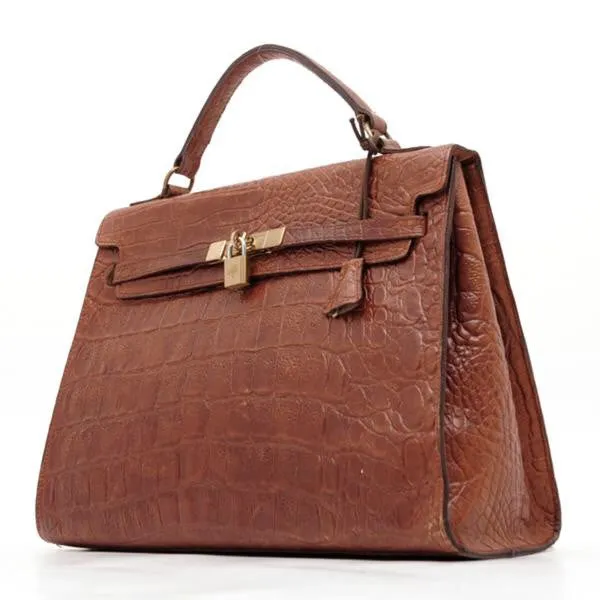 Vintage Mulberry croc embossed leather Kelly bag with shoulder strap. Roger Saul era. Rare masterpiece. 050201rl