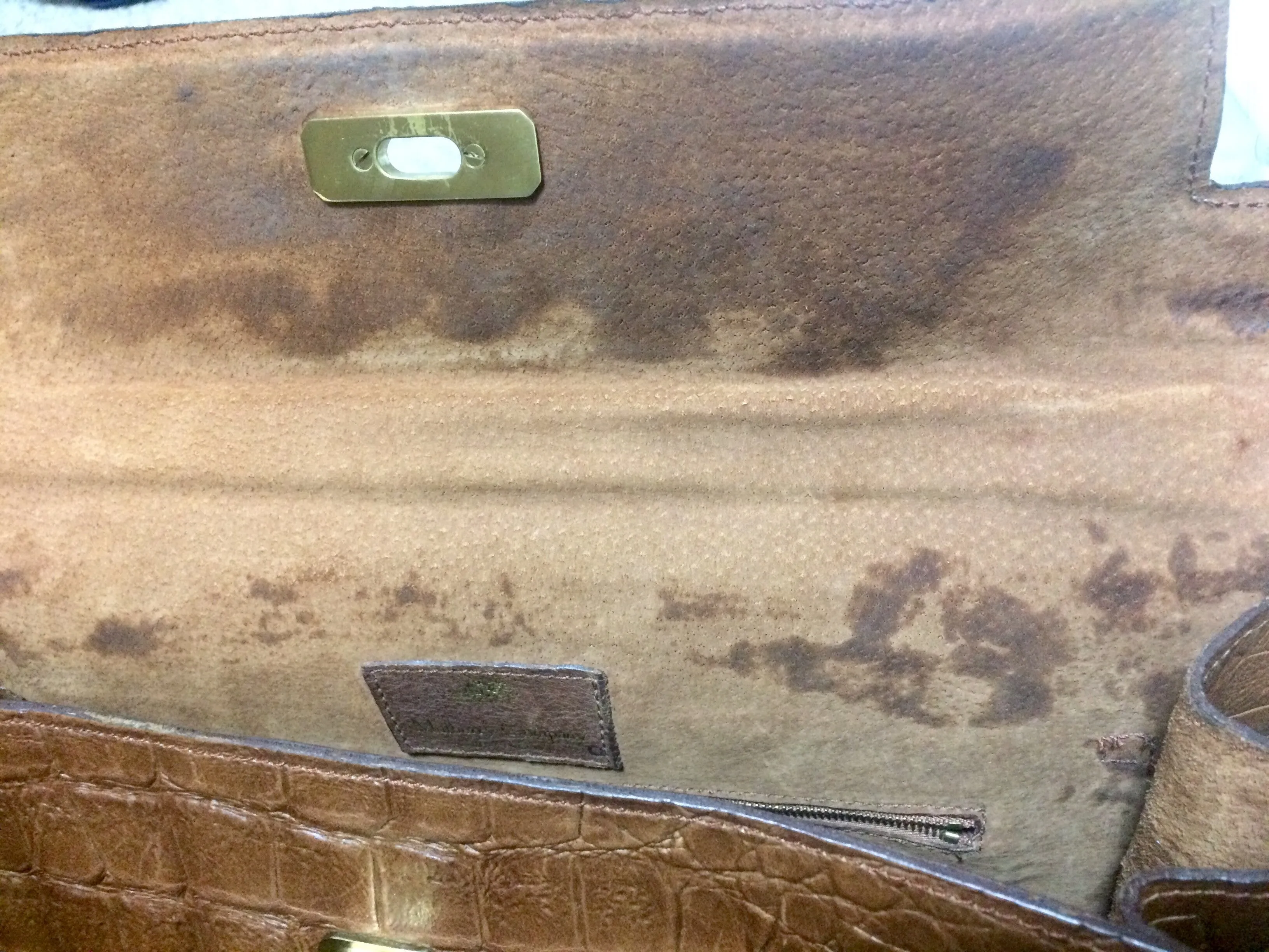 Vintage Mulberry croc embossed leather Kelly bag with shoulder strap. Roger Saul era. Rare masterpiece. 050201rl