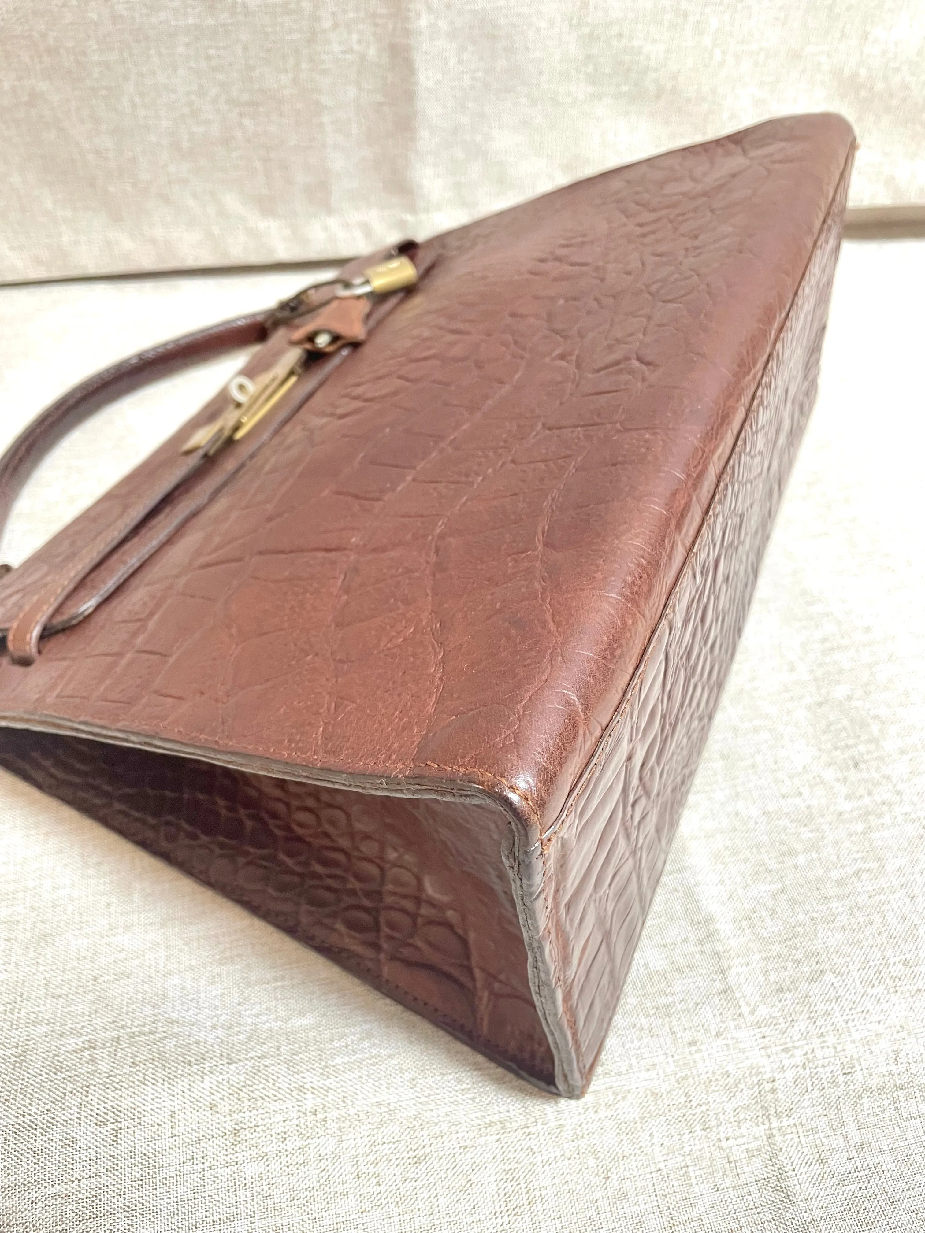 Vintage Mulberry croc embossed leather Kelly bag with shoulder strap. Roger Saul era. Rare masterpiece. 061118r1