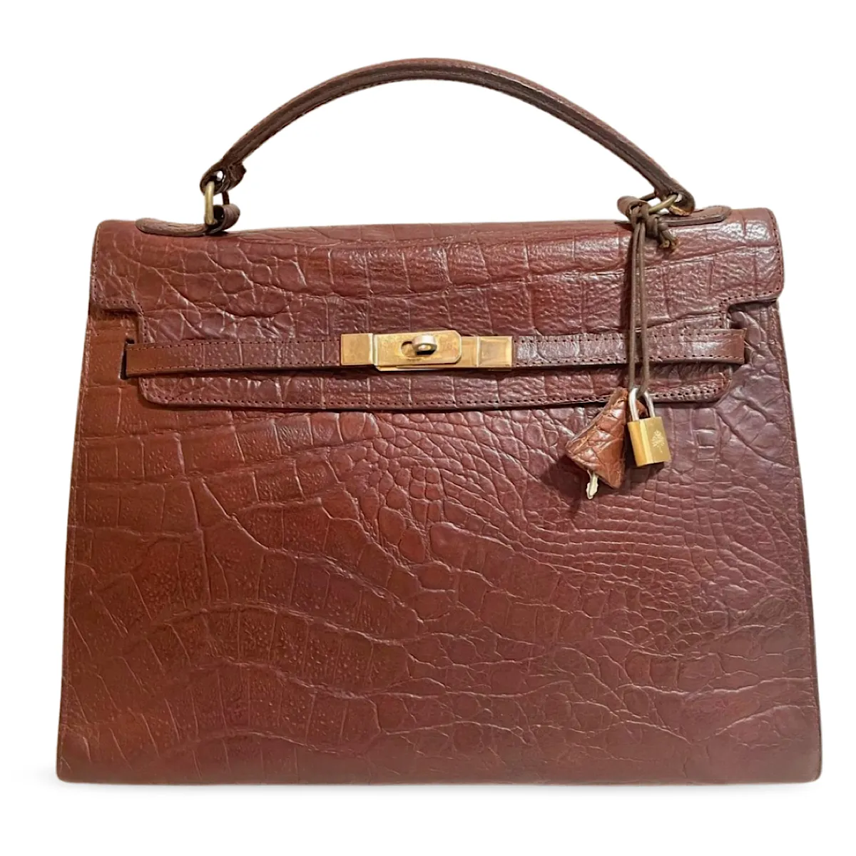 Vintage Mulberry croc embossed leather Kelly bag with shoulder strap. Roger Saul era. Rare masterpiece. 061118r1