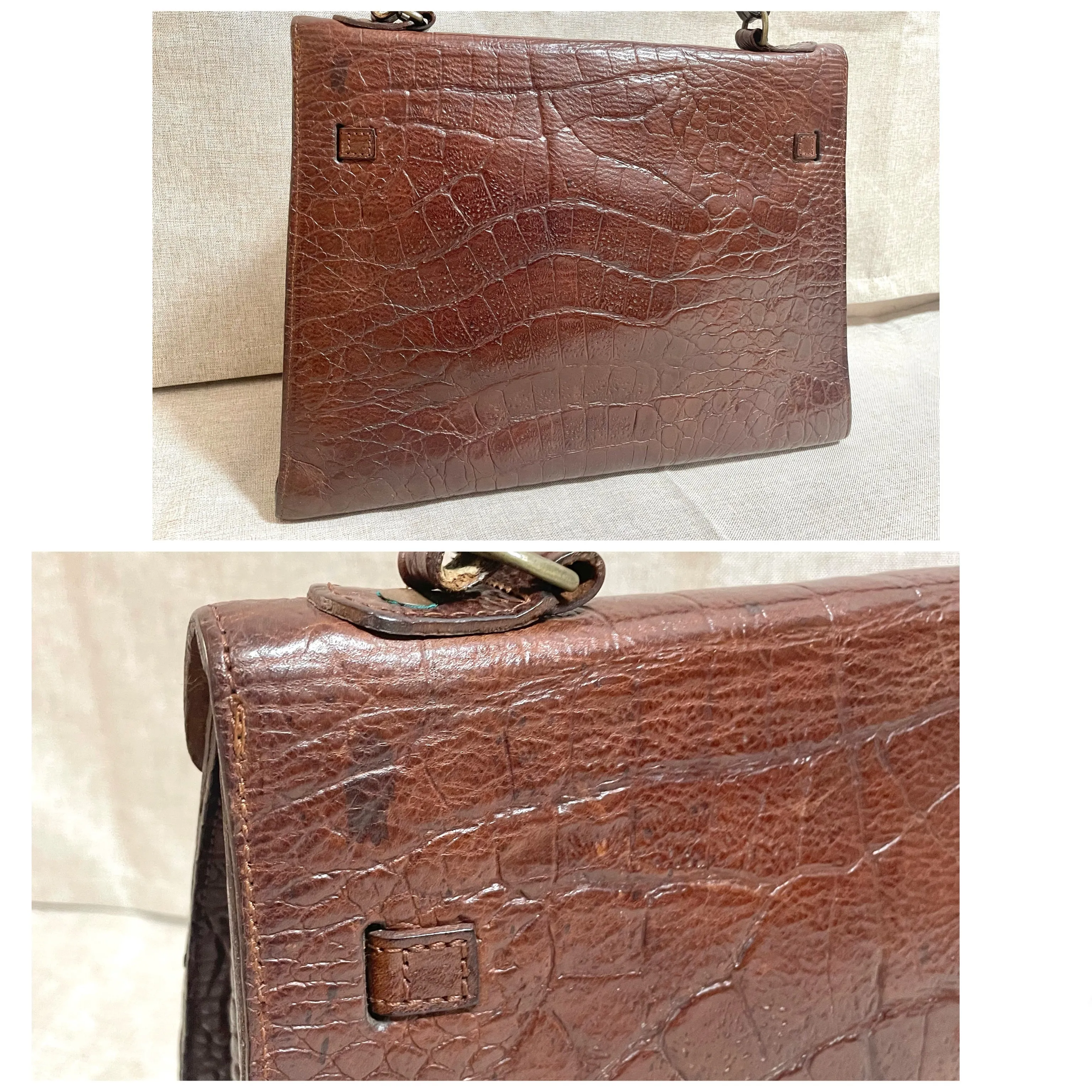 Vintage Mulberry croc embossed leather Kelly bag with shoulder strap. Roger Saul era. Rare masterpiece. 061118r1