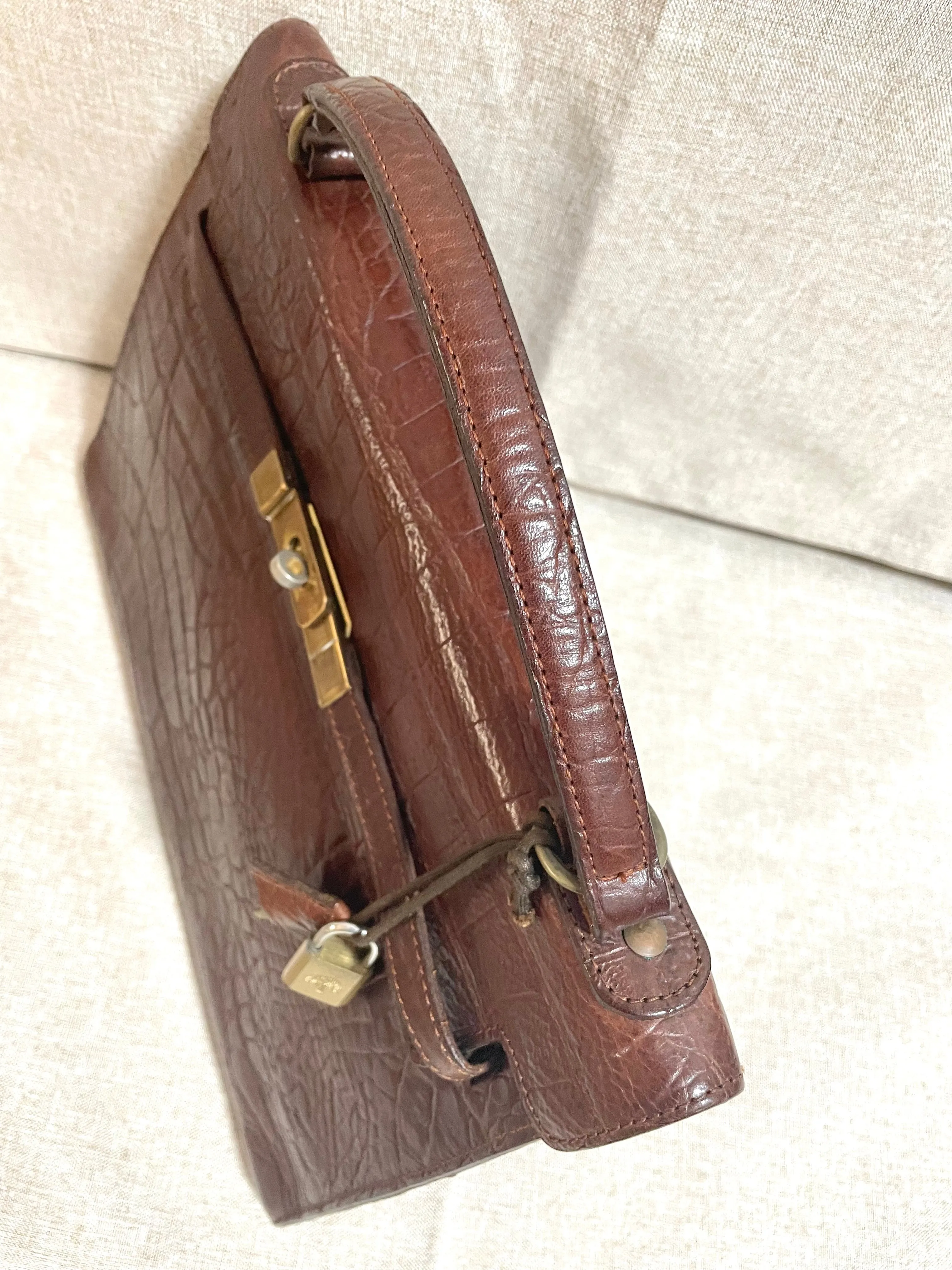 Vintage Mulberry croc embossed leather Kelly bag with shoulder strap. Roger Saul era. Rare masterpiece. 061118r1