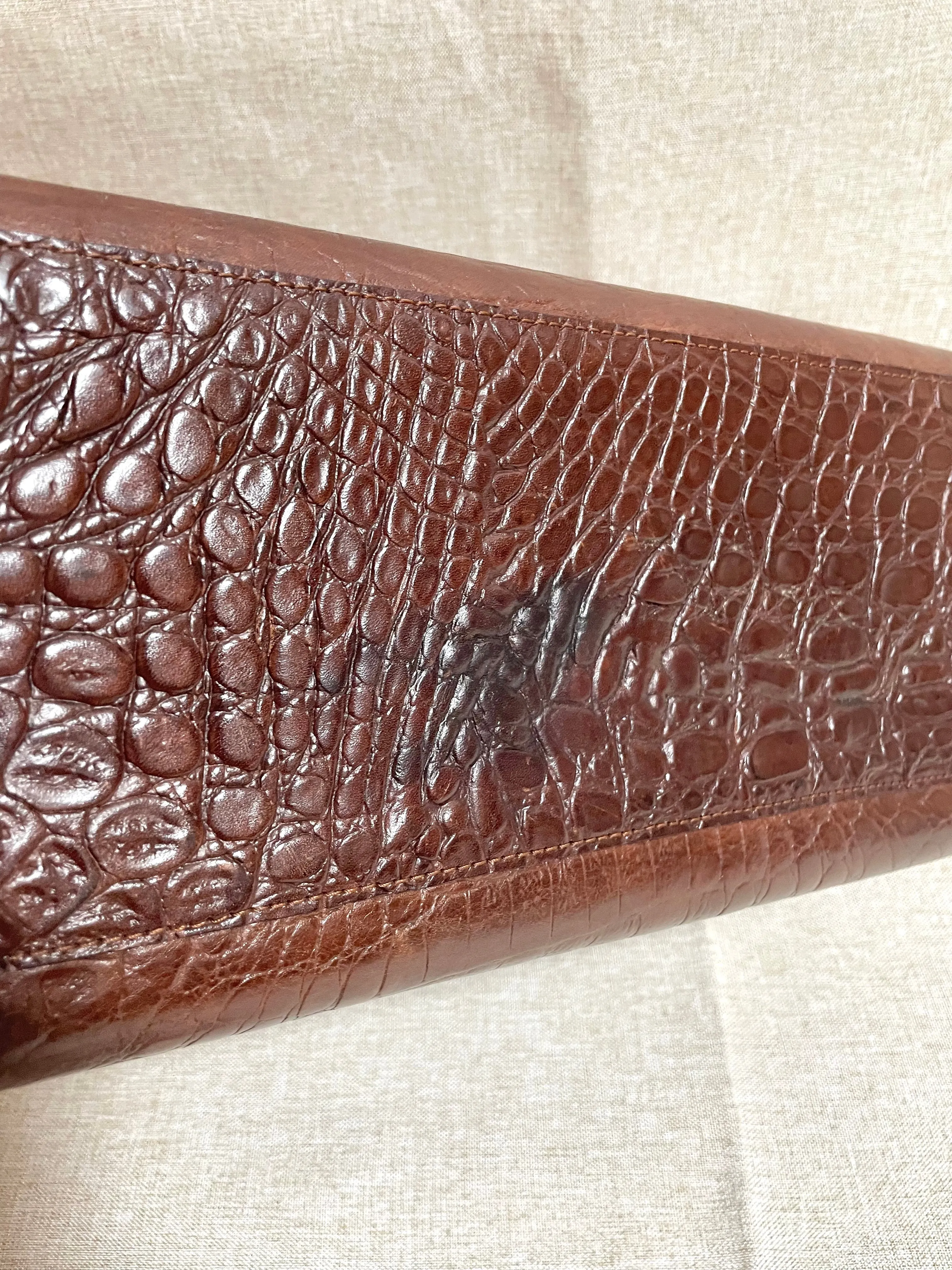 Vintage Mulberry croc embossed leather Kelly bag with shoulder strap. Roger Saul era. Rare masterpiece. 061118r1