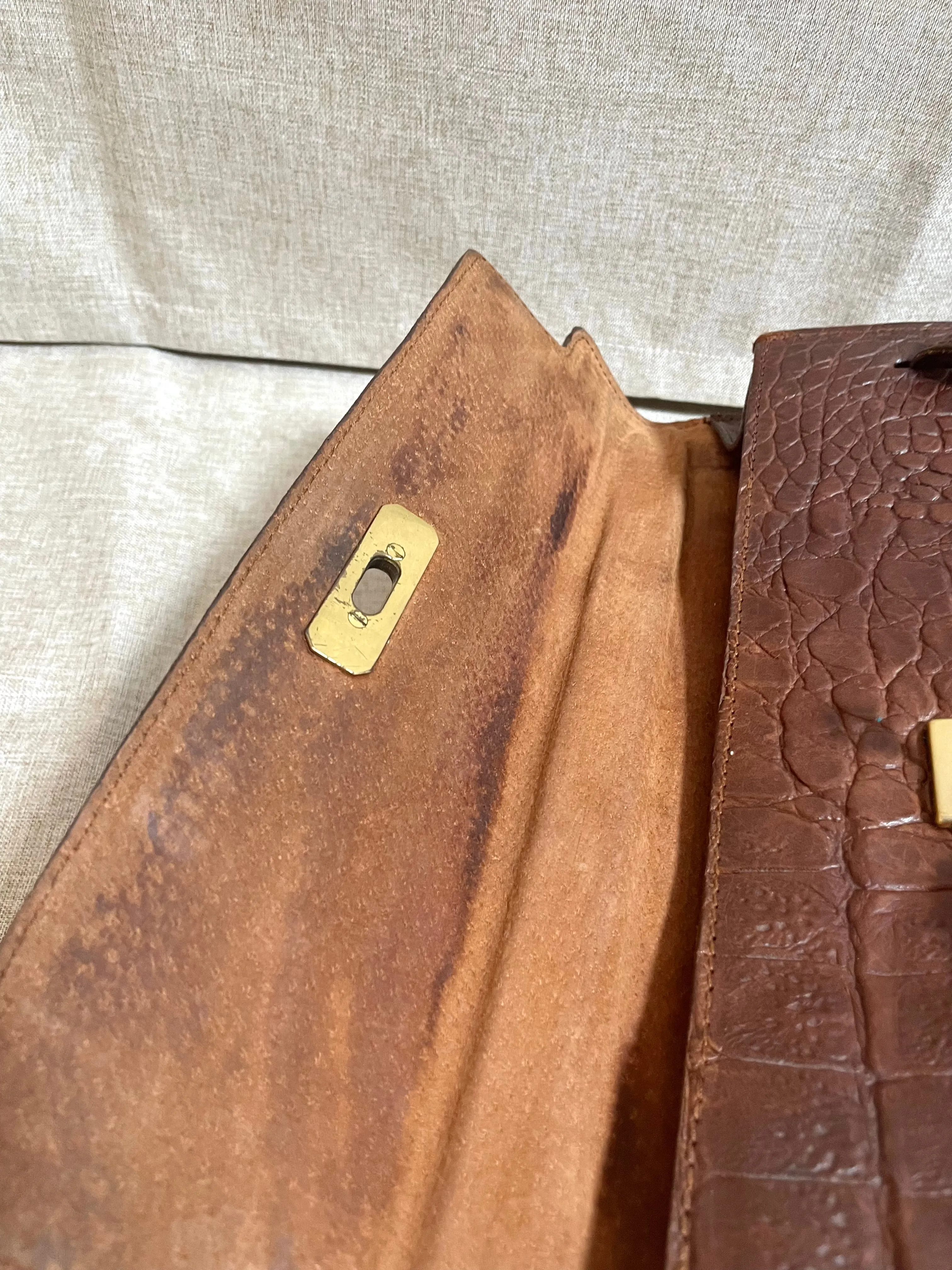 Vintage Mulberry croc embossed leather Kelly bag with shoulder strap. Roger Saul era. Rare masterpiece. 061118r1
