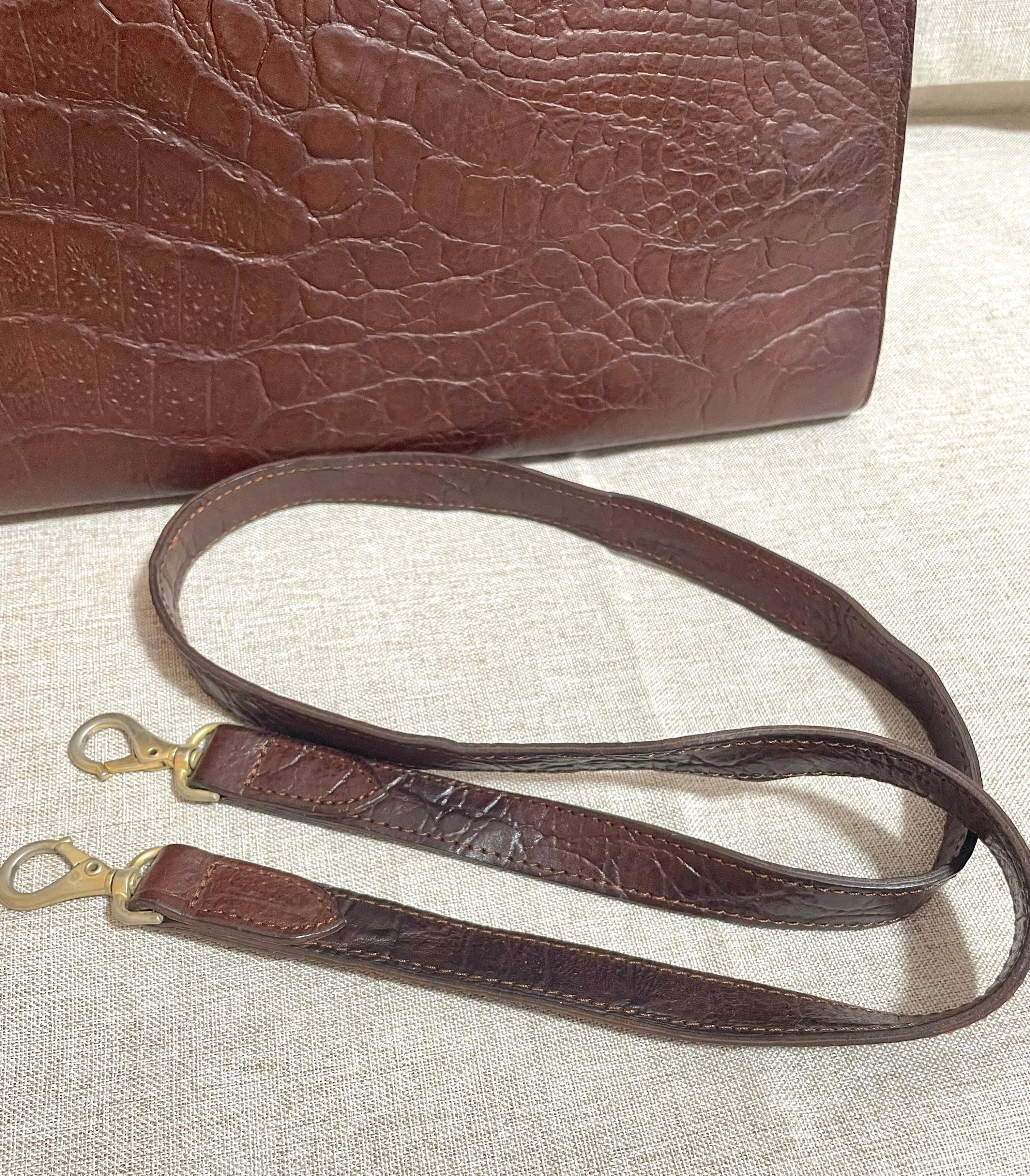 Vintage Mulberry croc embossed leather Kelly bag with shoulder strap. Roger Saul era. Rare masterpiece. 061118r1