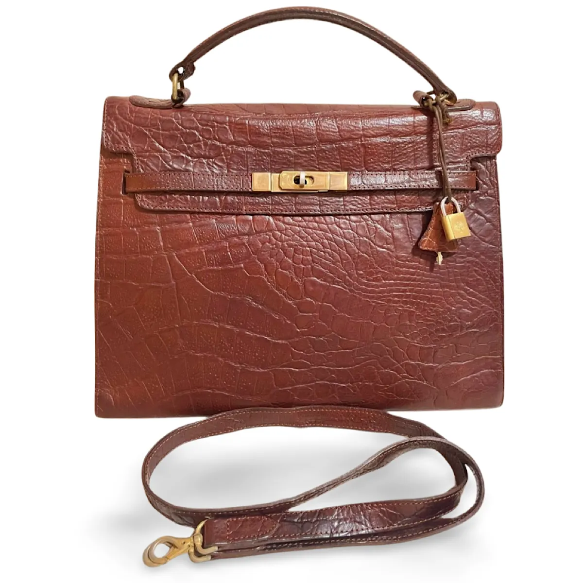 Vintage Mulberry croc embossed leather Kelly bag with shoulder strap. Roger Saul era. Rare masterpiece. 061118r1