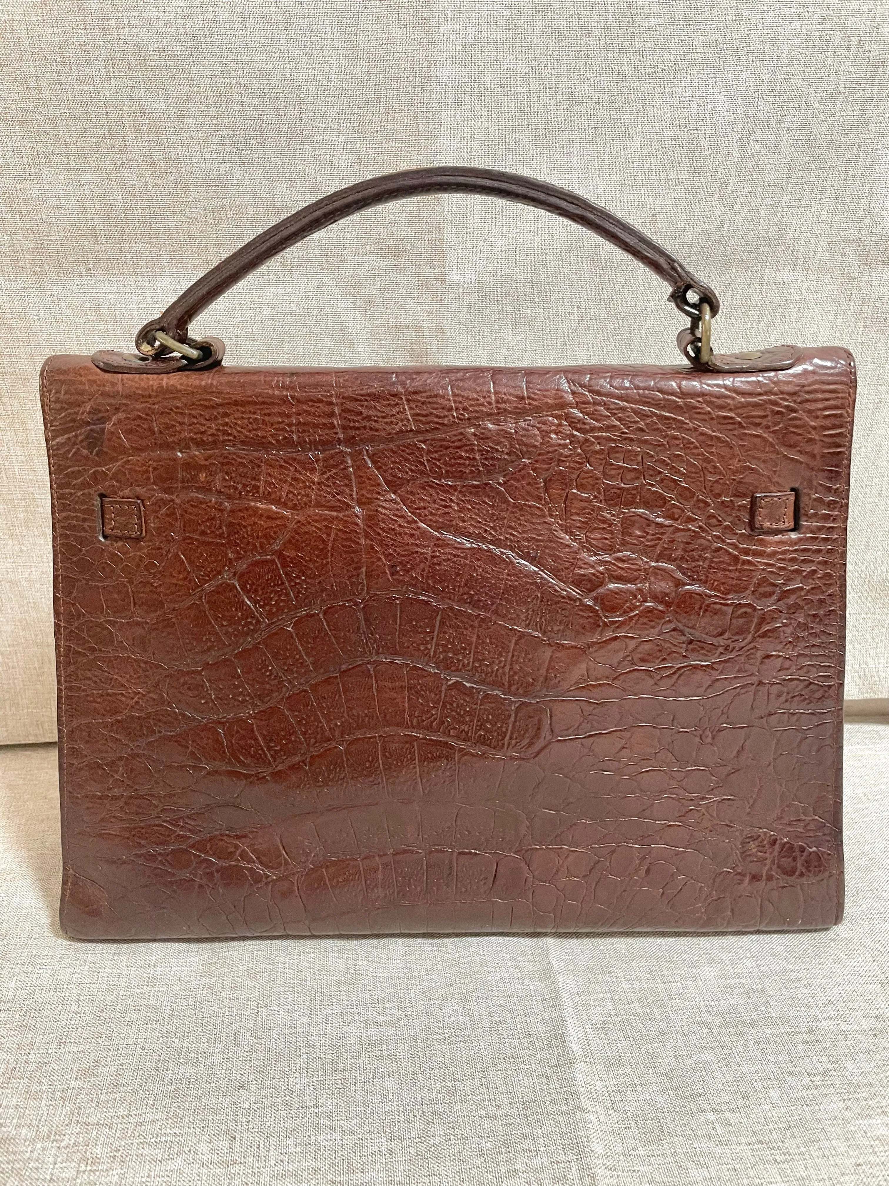 Vintage Mulberry croc embossed leather Kelly bag with shoulder strap. Roger Saul era. Rare masterpiece. 061118r1