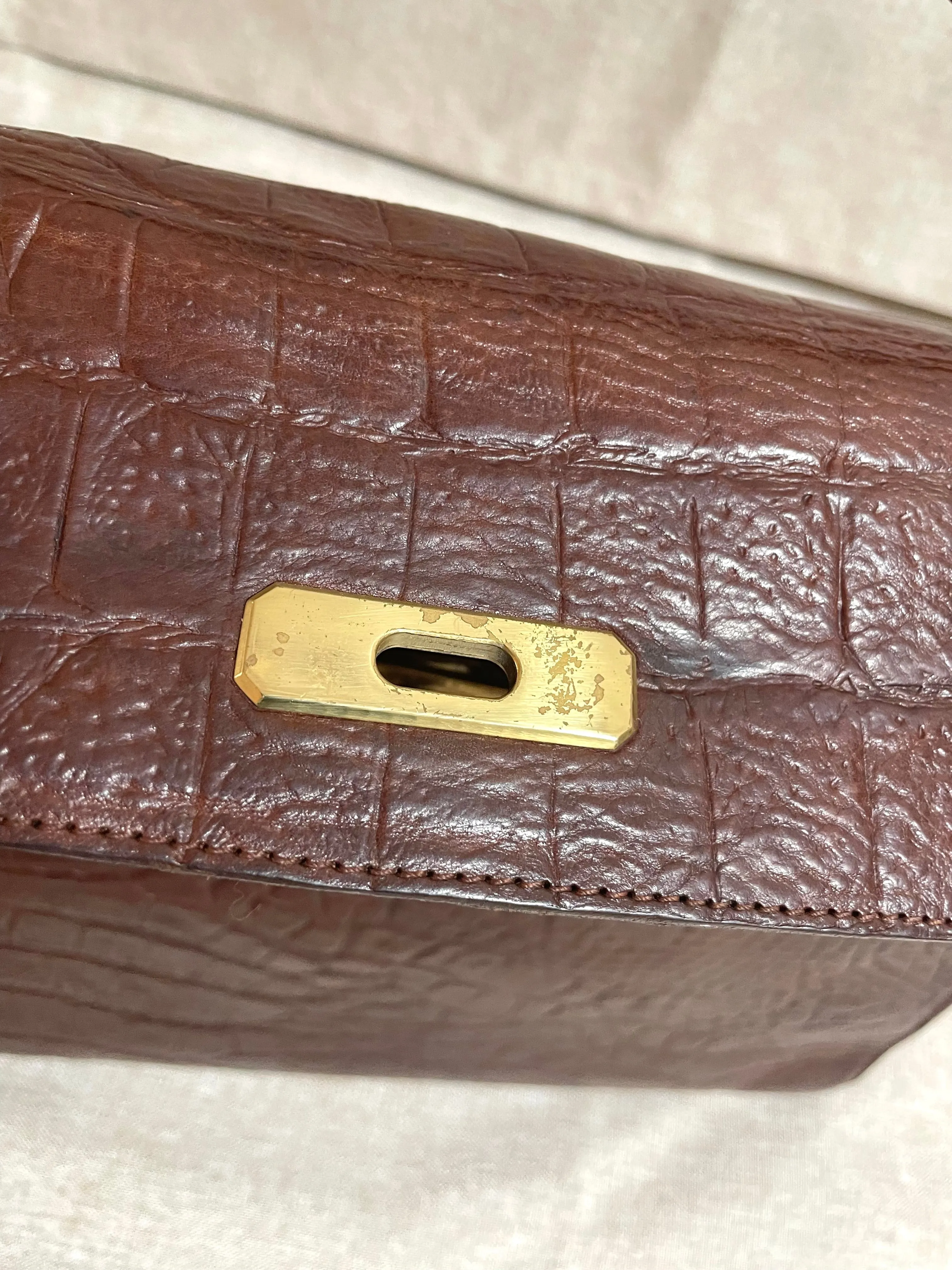 Vintage Mulberry croc embossed leather Kelly bag with shoulder strap. Roger Saul era. Rare masterpiece. 061118r1