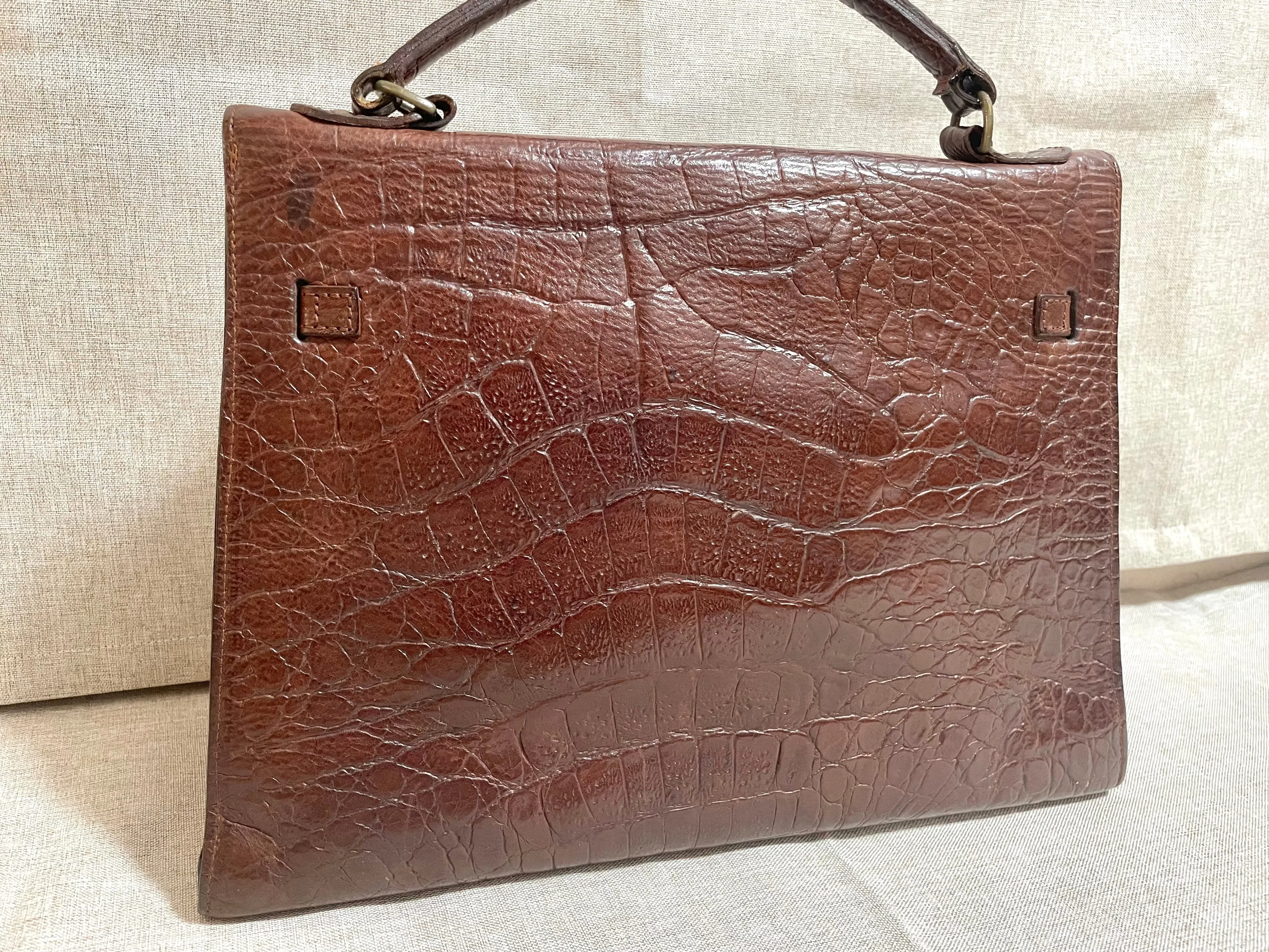 Vintage Mulberry croc embossed leather Kelly bag with shoulder strap. Roger Saul era. Rare masterpiece. 061118r1