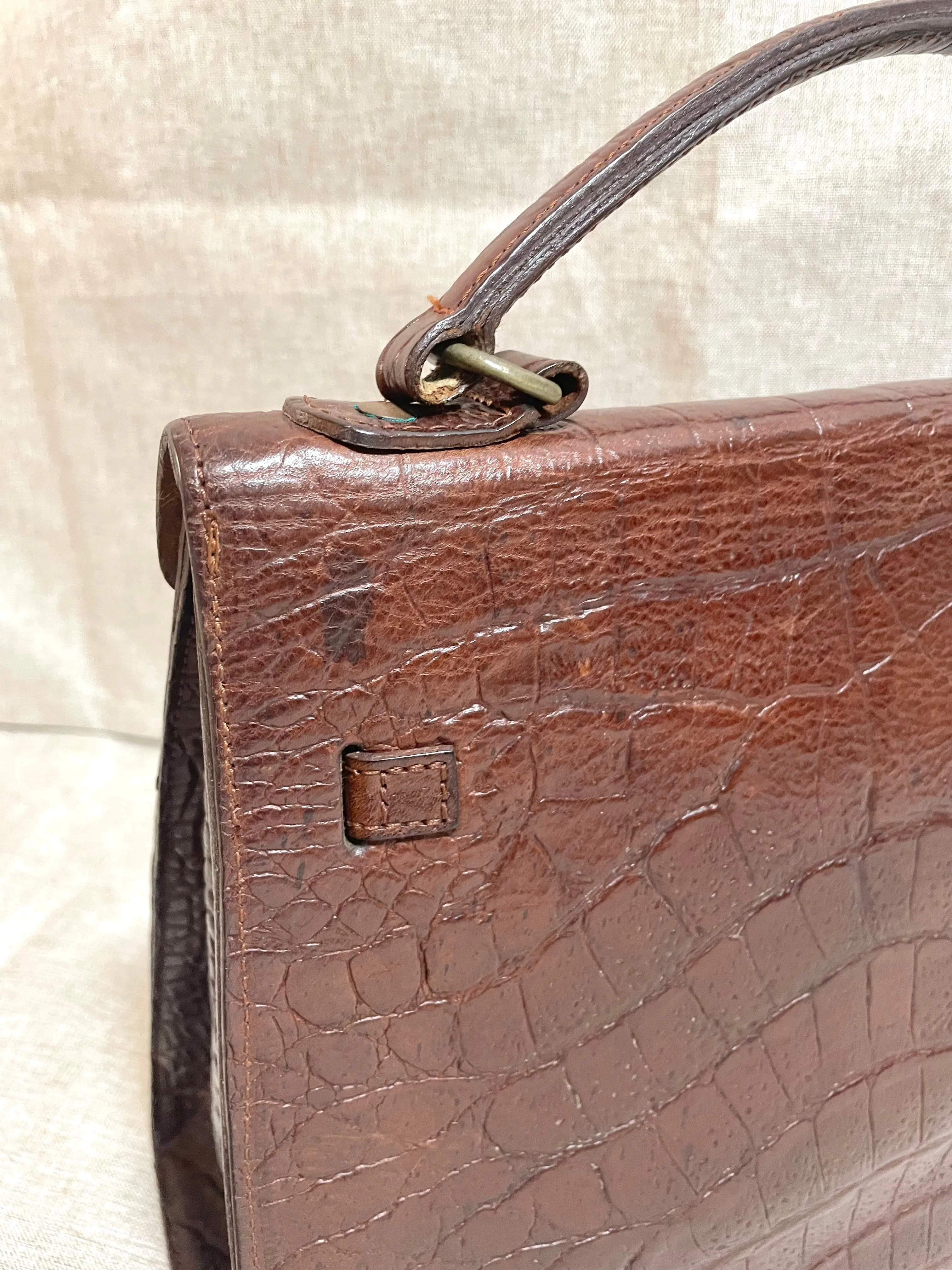 Vintage Mulberry croc embossed leather Kelly bag with shoulder strap. Roger Saul era. Rare masterpiece. 061118r1