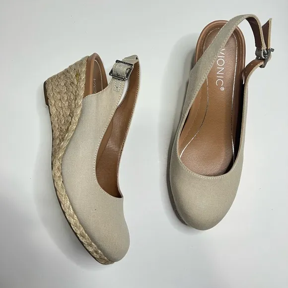 Vionic Coralina Slingback Canvas Oat Natural Wedge Heel Espadrille 8