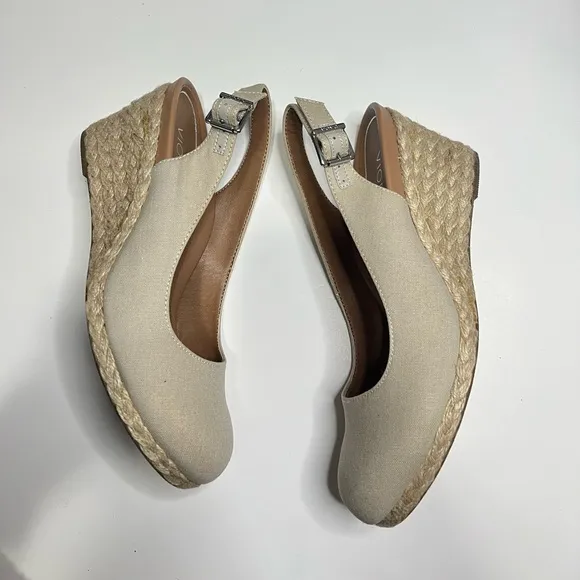 Vionic Coralina Slingback Canvas Oat Natural Wedge Heel Espadrille 8