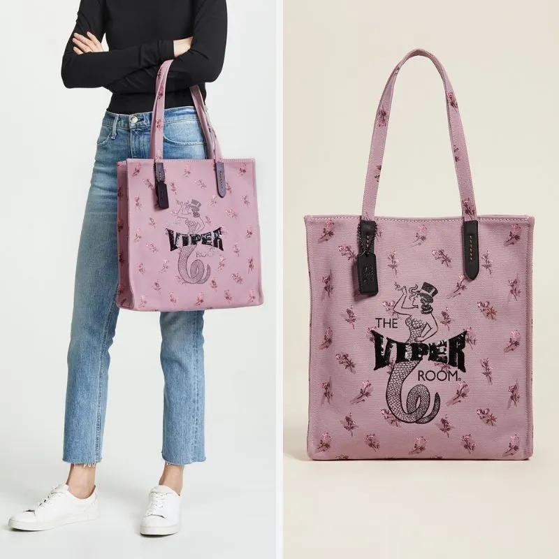 Viper Room Logo Floral Print Canvas Tote