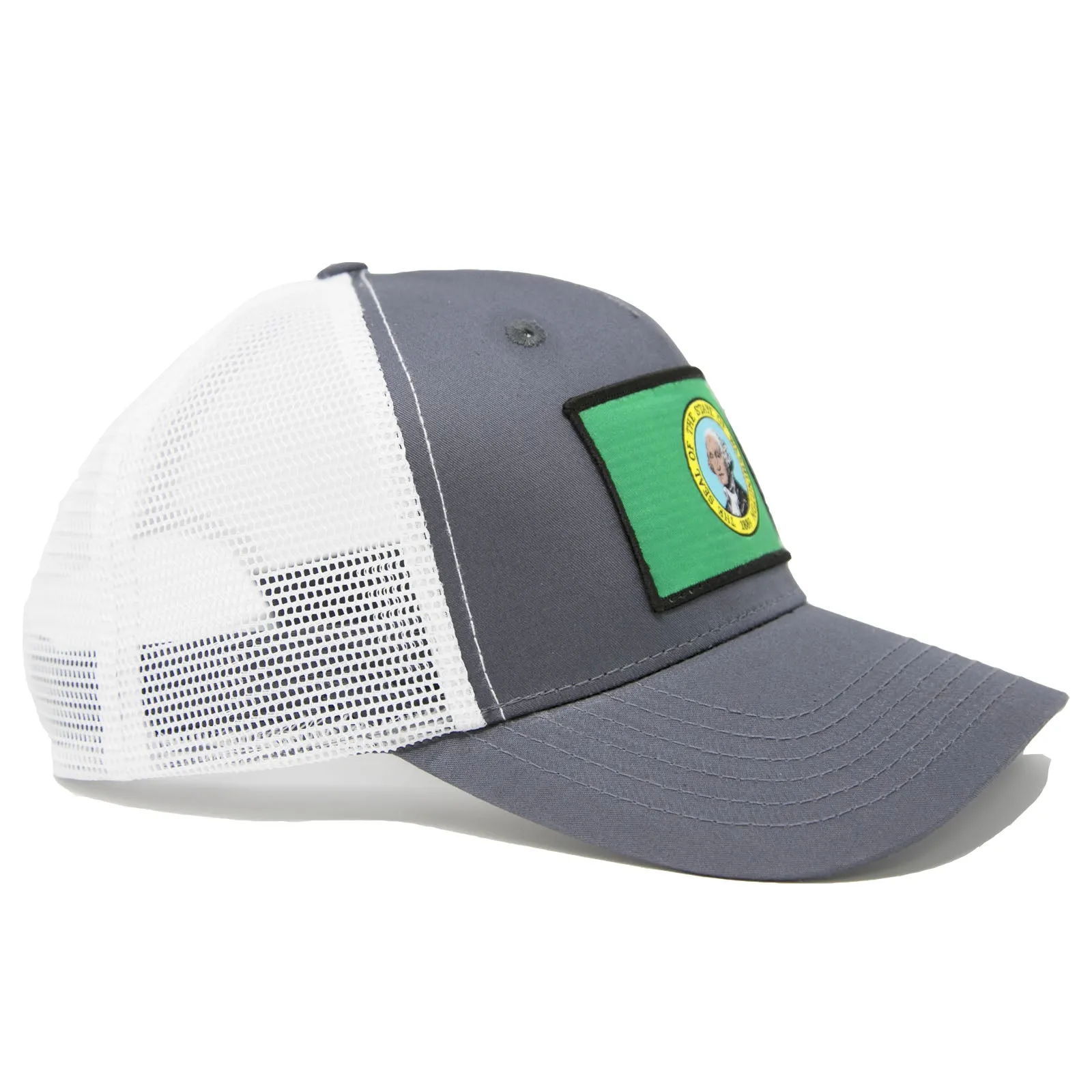 Washington State Flag Trucker Baseball Snapback Hat Grey - International Tie
