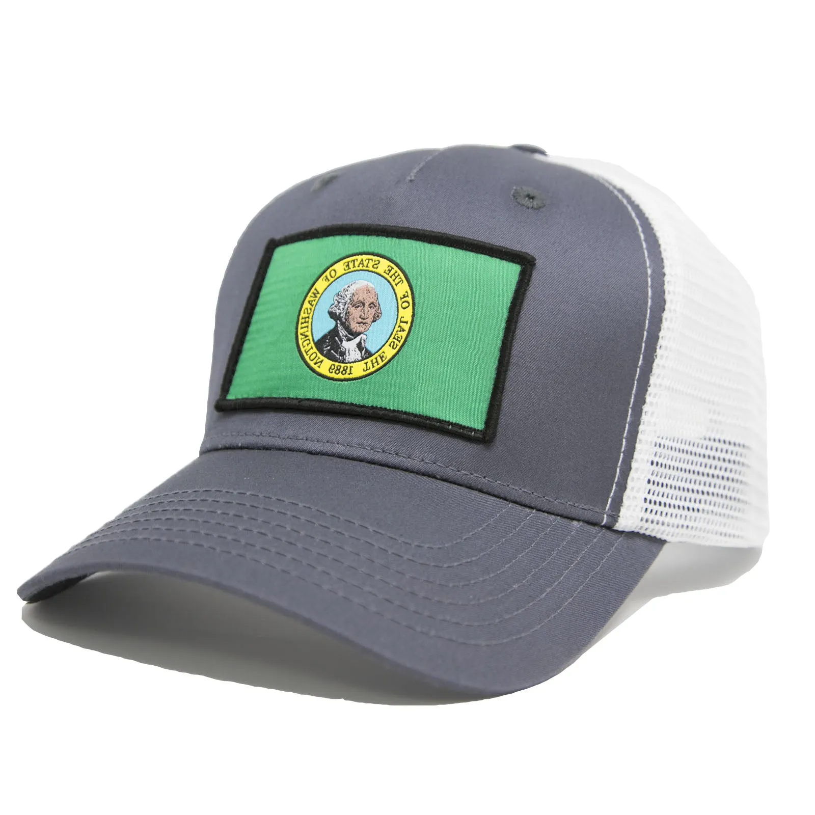 Washington State Flag Trucker Baseball Snapback Hat Grey - International Tie