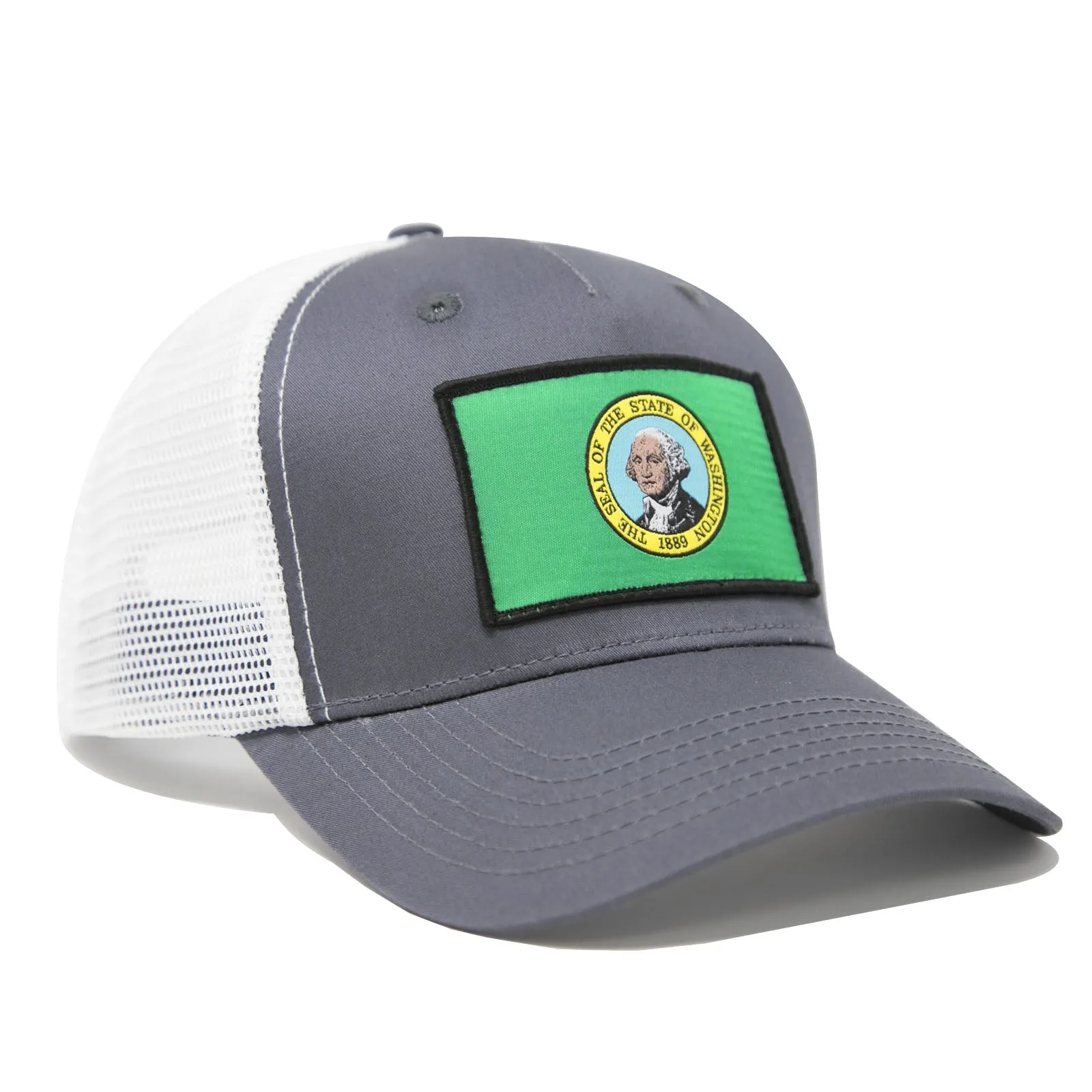 Washington State Flag Trucker Baseball Snapback Hat Grey - International Tie