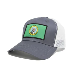 Washington State Flag Trucker Baseball Snapback Hat Grey - International Tie