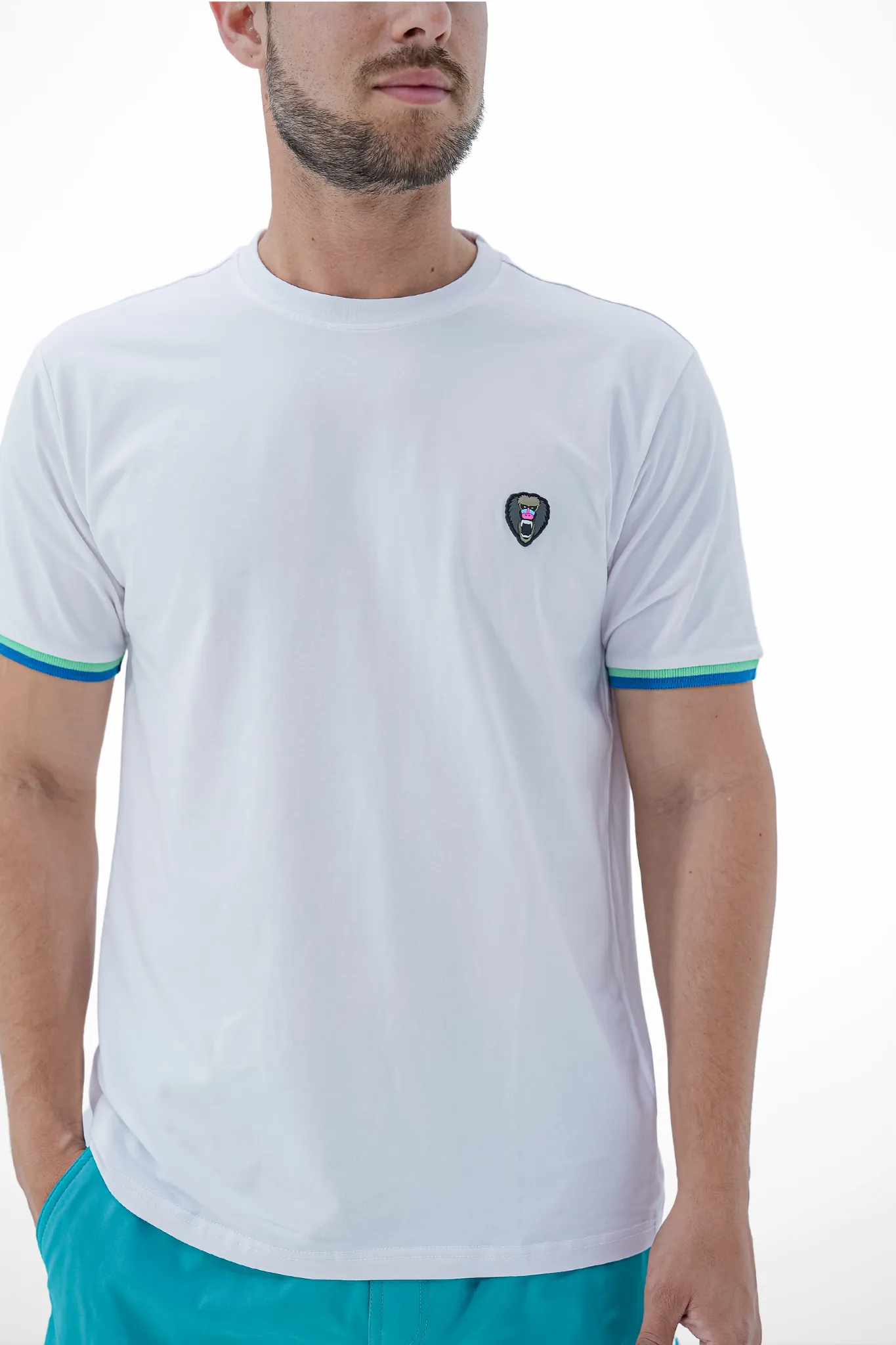 WHITE MINT CUFF GREEN/BLUE RIBBED CREW NECK