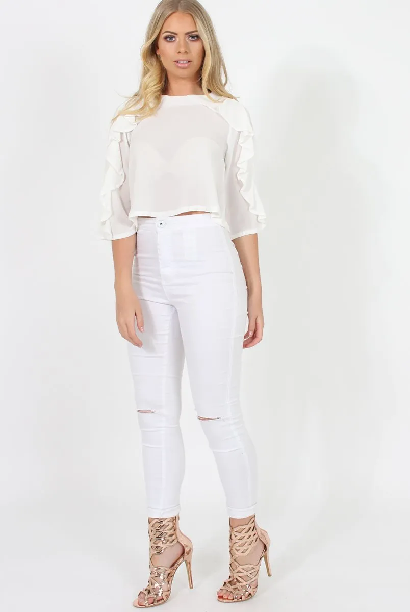 White Ruffle Crop Top - Melanie