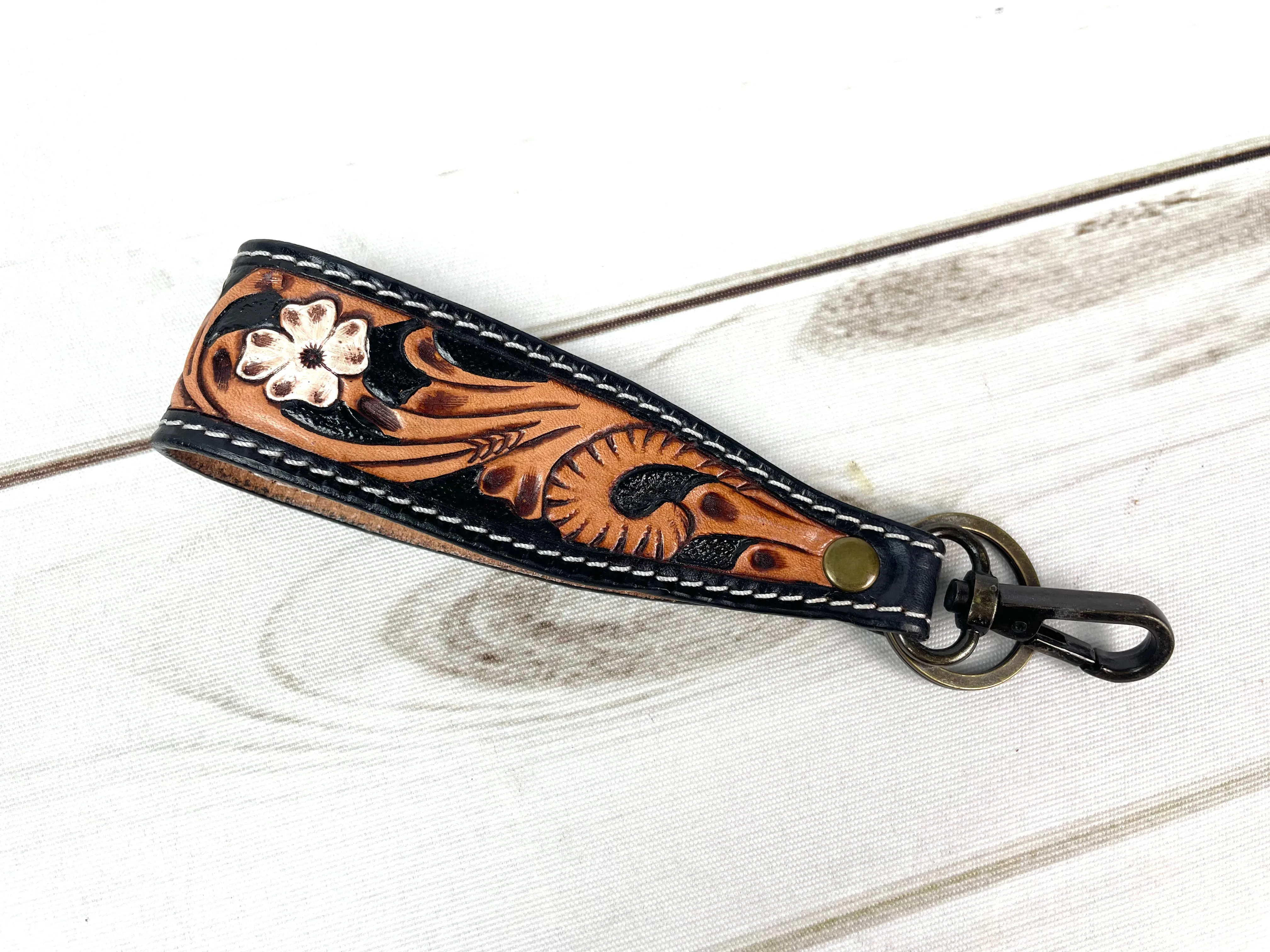 Wide Tooled Leather Key Fobs
