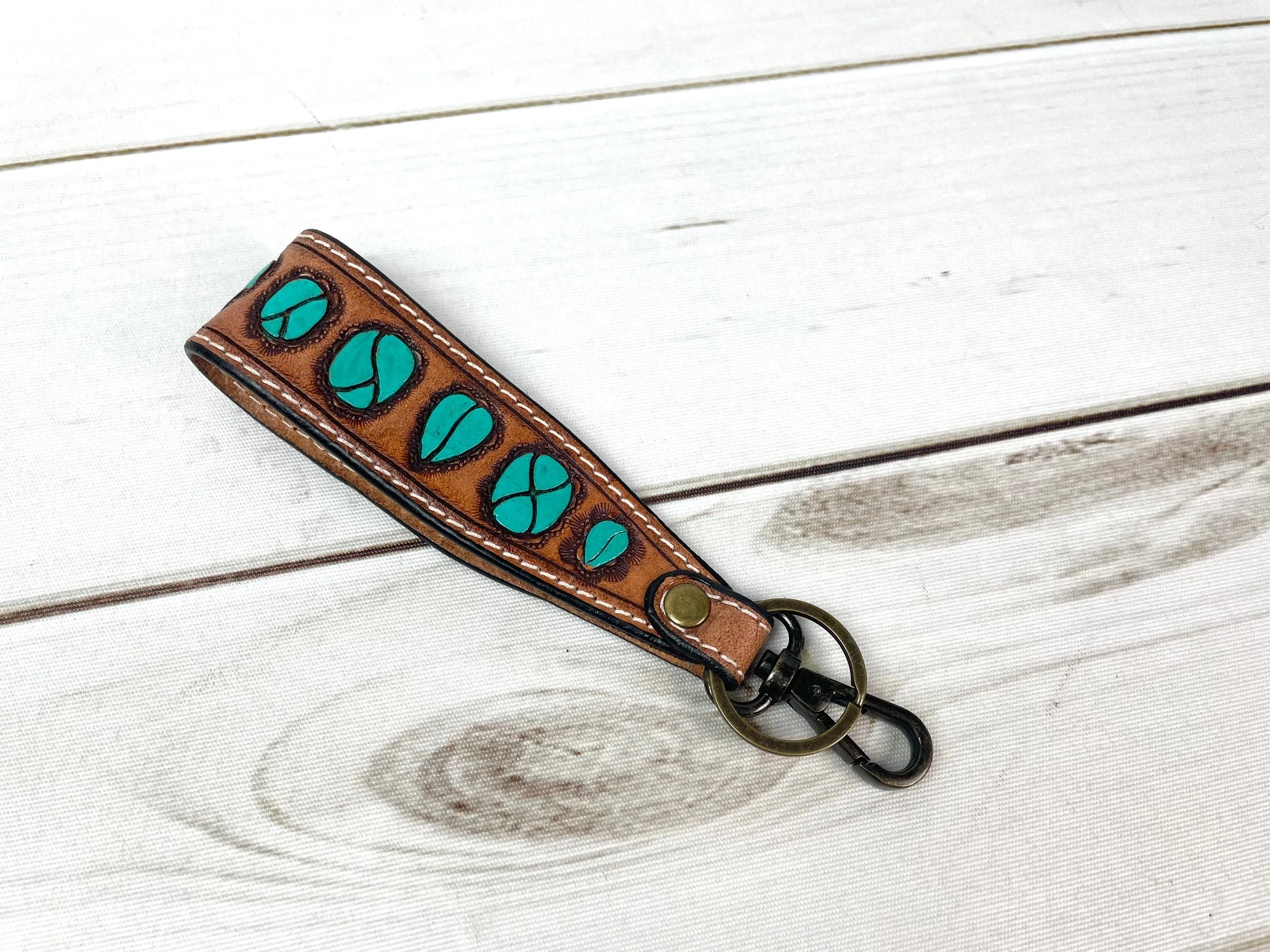 Wide Tooled Leather Key Fobs
