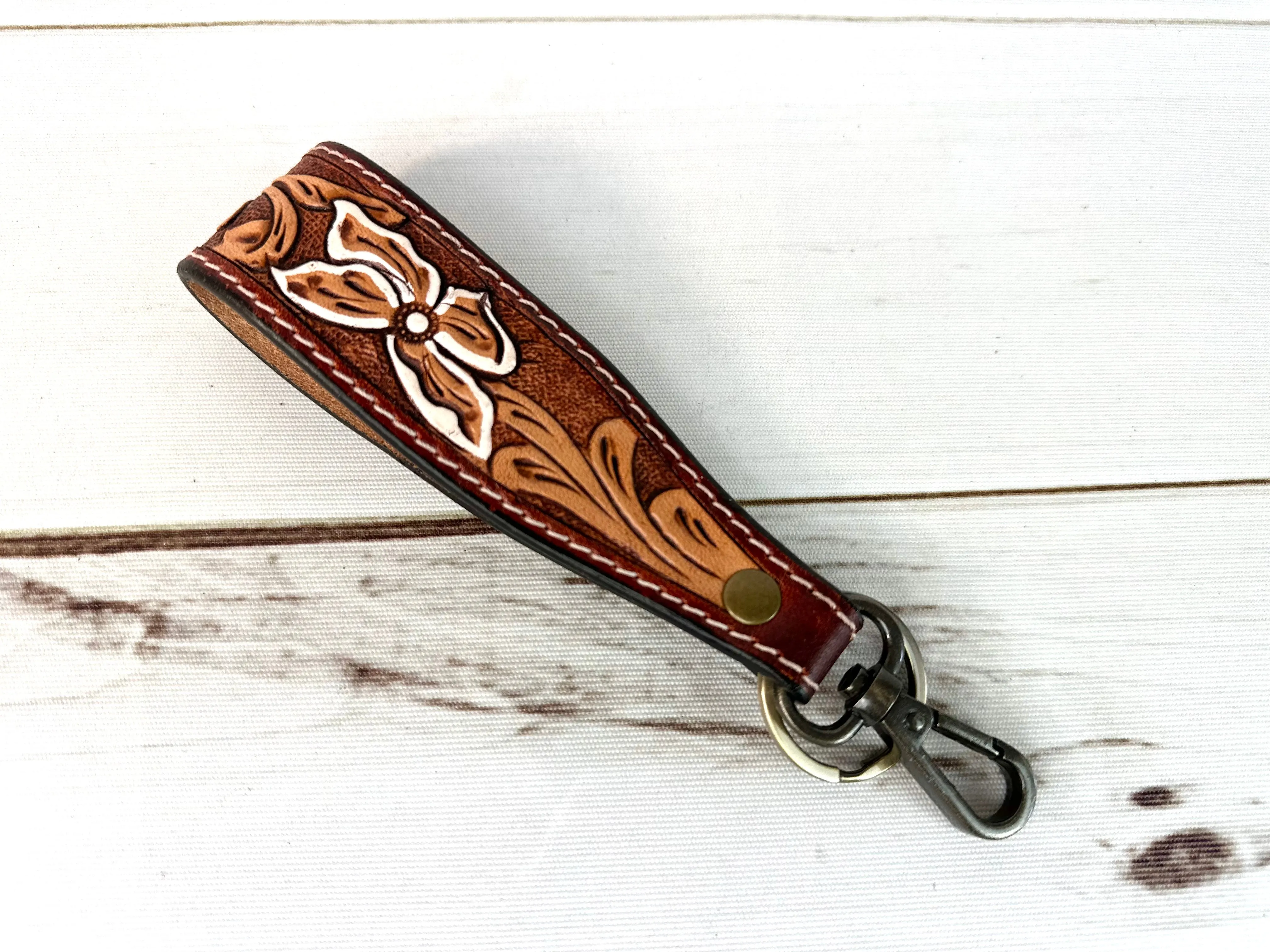 Wide Tooled Leather Key Fobs
