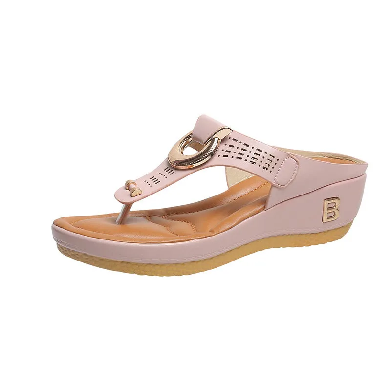 Women's Plus Size Round Toe Wedge Flip Flops
