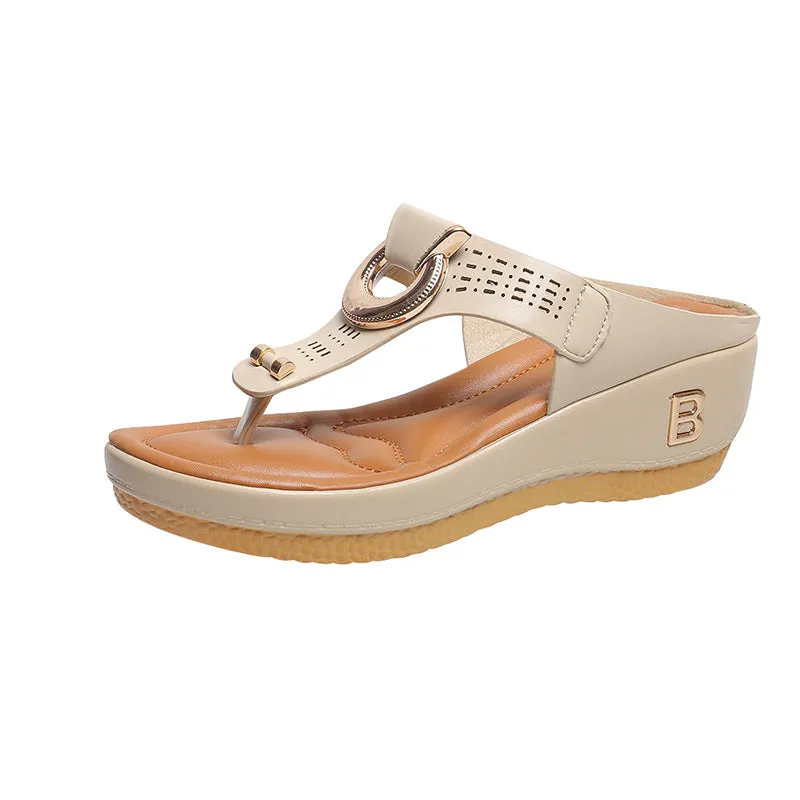 Women's Plus Size Round Toe Wedge Flip Flops