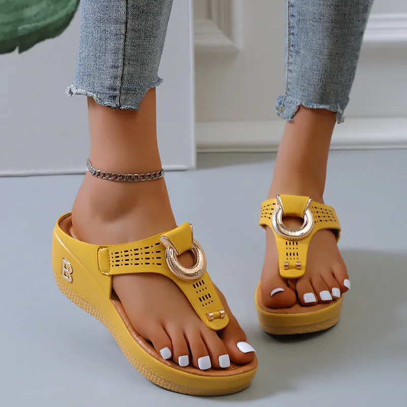 Women's Plus Size Round Toe Wedge Flip Flops