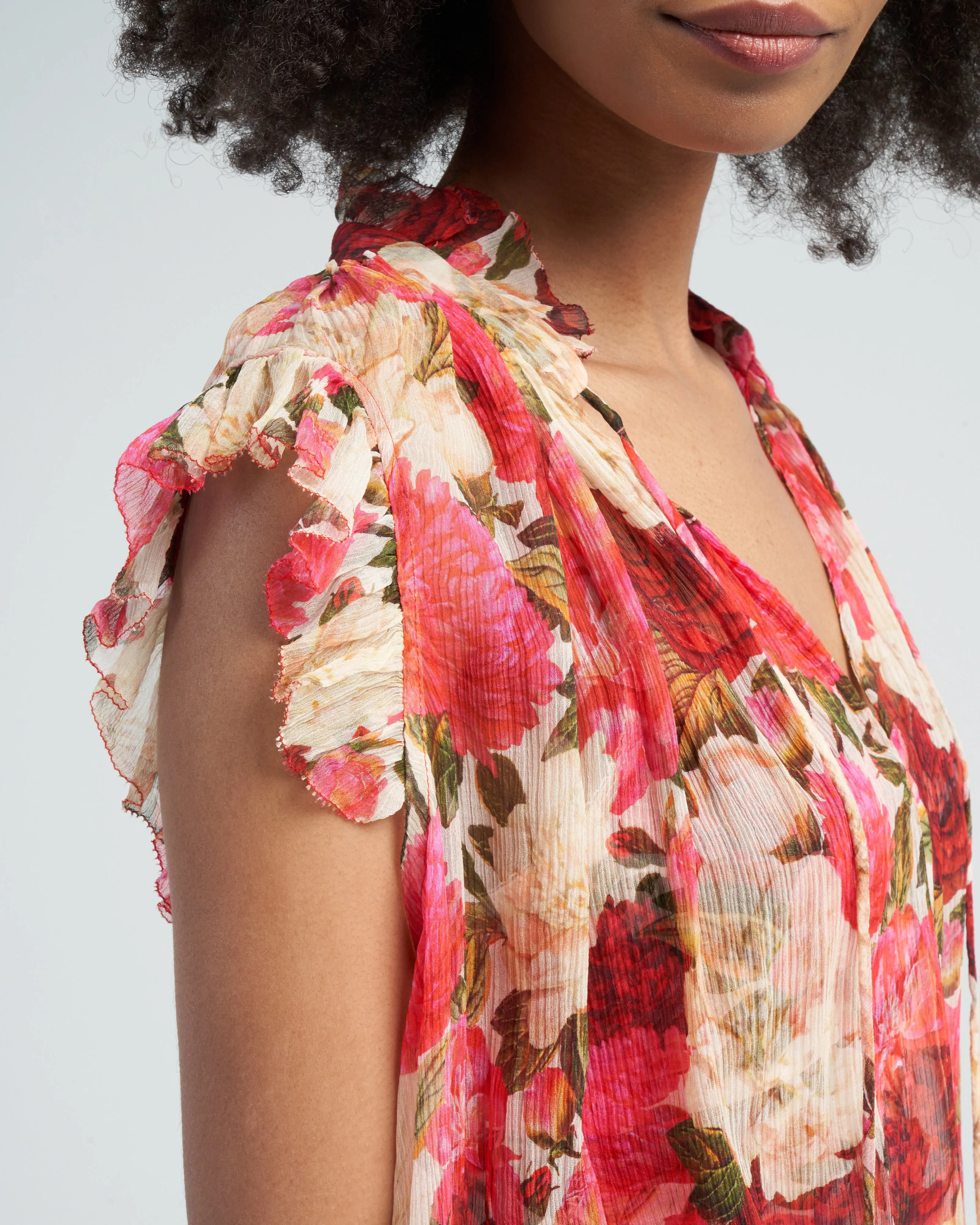 wonderland frilled tank - pink peonies