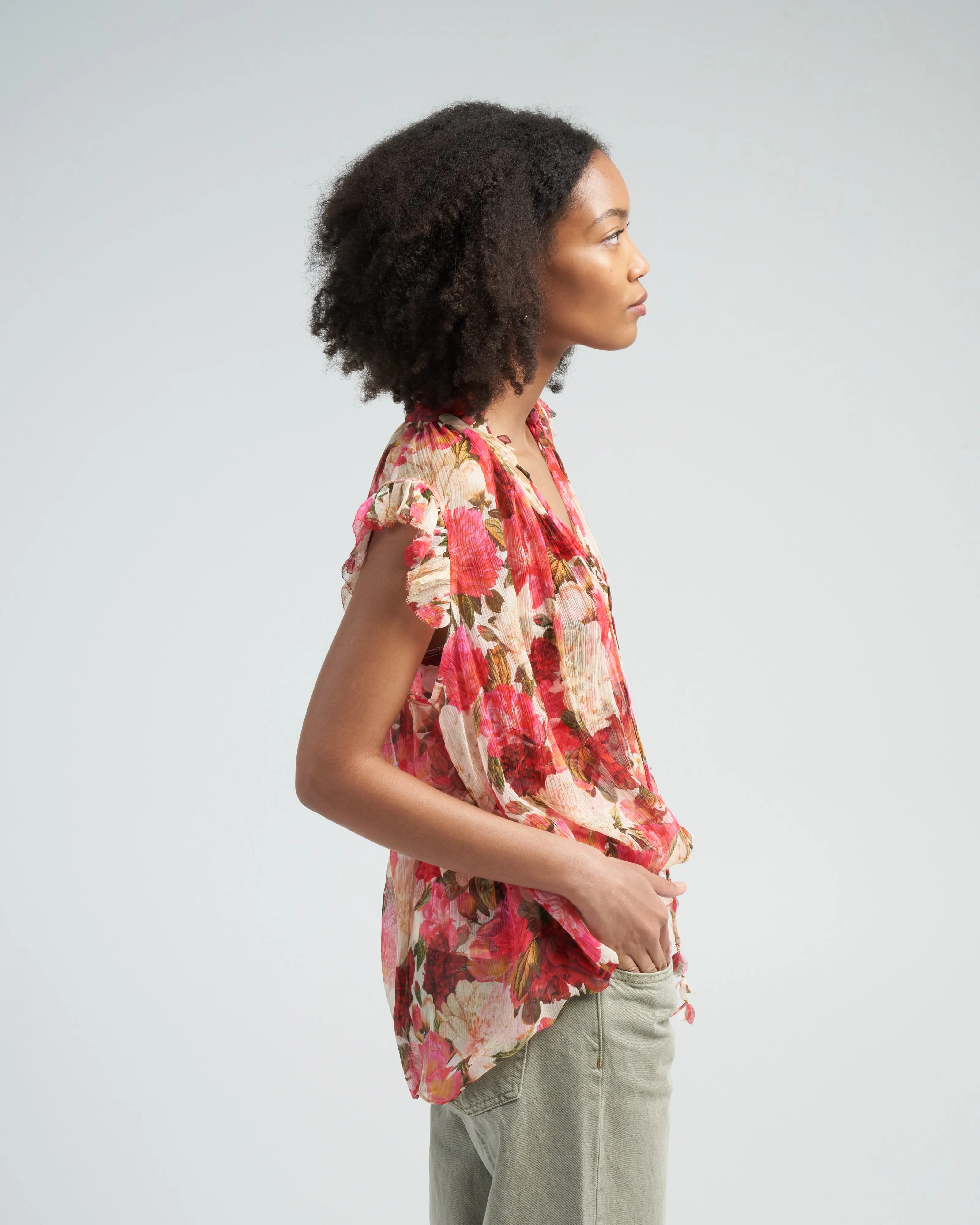 wonderland frilled tank - pink peonies