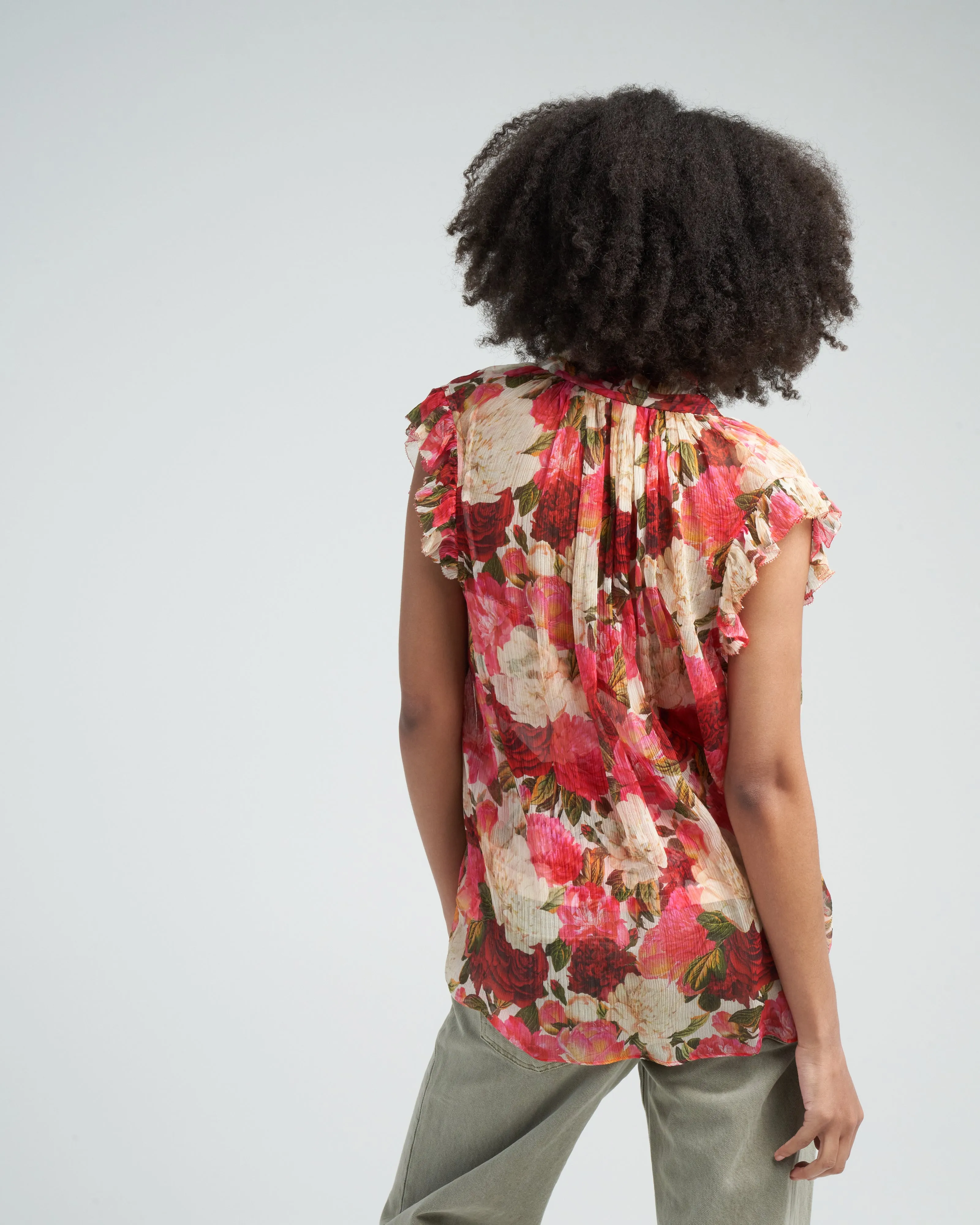 wonderland frilled tank - pink peonies
