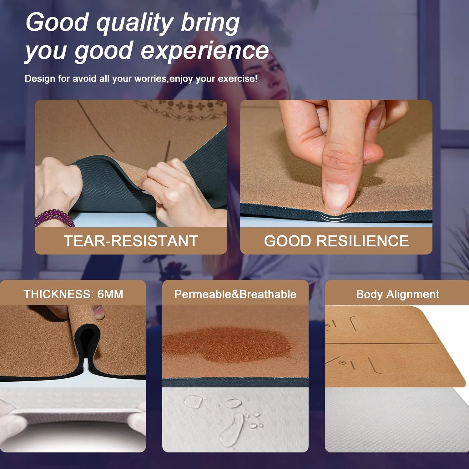 Woowooh Thorn Ball Cork Yoga Mat with Alignment Lines