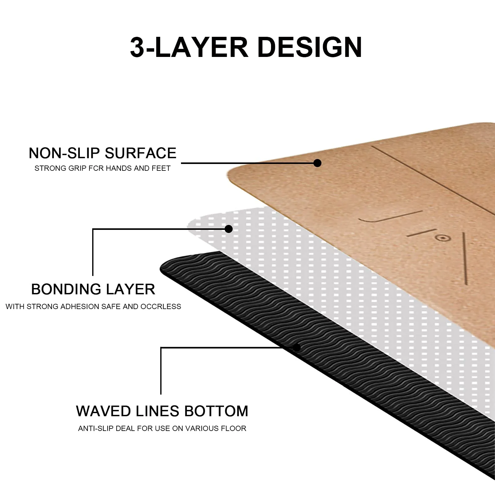 Woowooh Thorn Ball Cork Yoga Mat with Alignment Lines