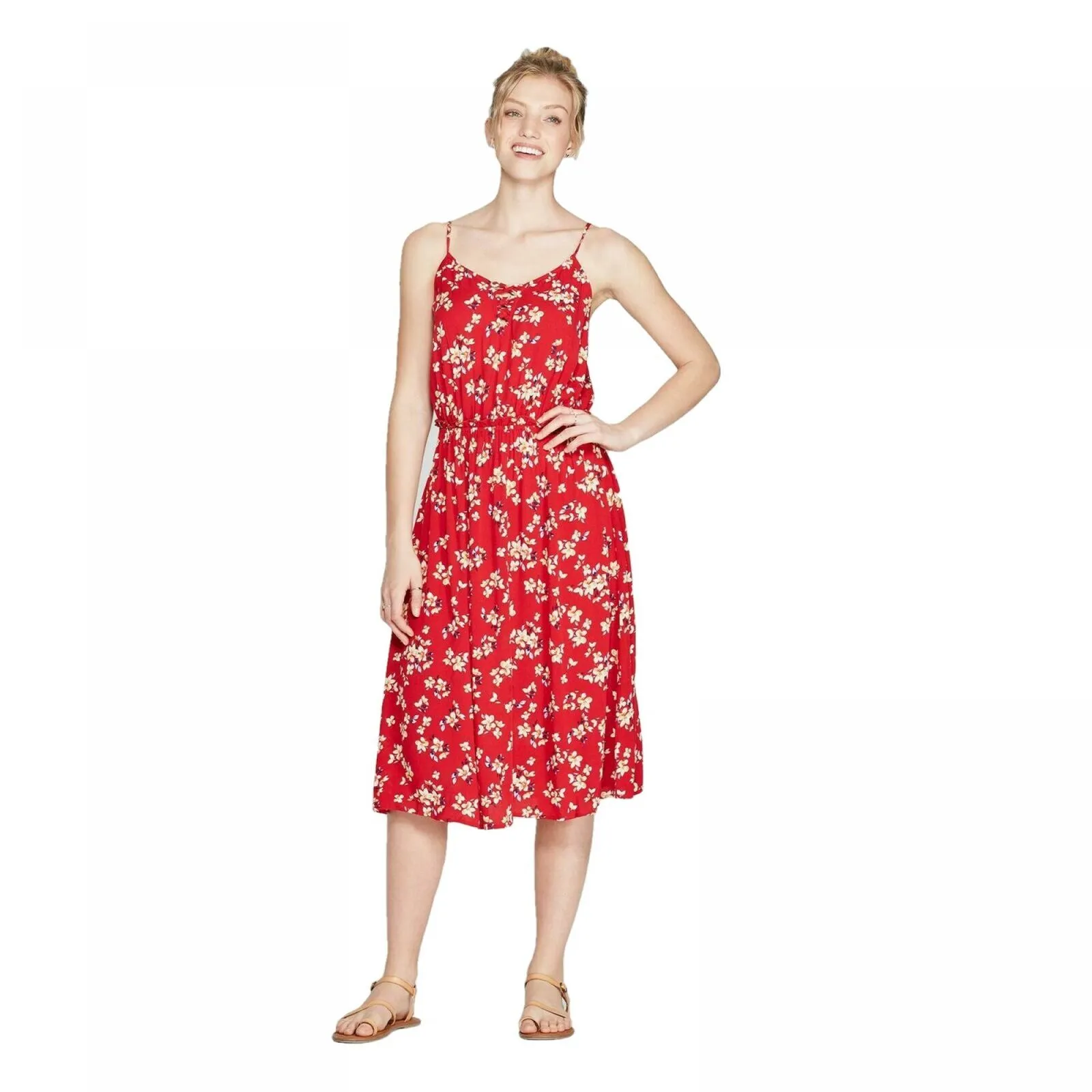 Xhilaration Women's V-Neck Strappy Lace-Up Top Midi Dress